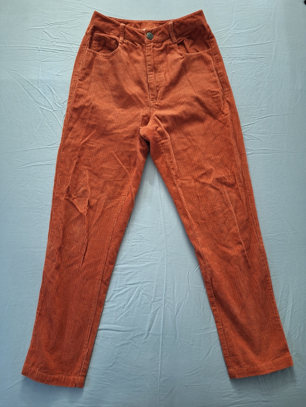 Lucy & Yak Dallas Corduroy Trousers Rust Orange High Rise Tapered Leg Size W24
